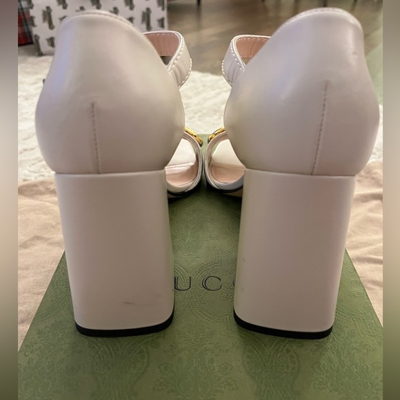 Gucci Baby Buckle Horsebit Ankle-strap Sandal size 39 (US 9) White Leather - Picture 6 of 14